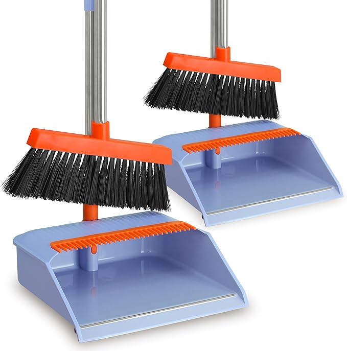 PHYEX 2-Pack Broom and Dustpan Set for Sweeping Indoor, Broom Dustpan with 48" Long Handle, Broom with Dustpan Combo Set(Purple)