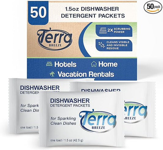 Terra Breeze Automatic Dishwasher Detergent Powder,1.5 oz. Individually Wrapped Packets (50 packs)