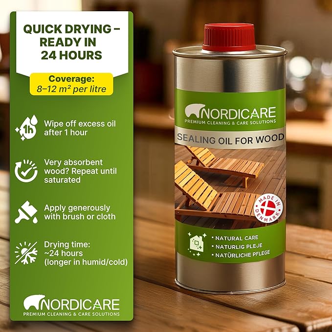 Nordicare Sealing Wood Oil for Outdoor Garden Furniture - Teak Oil for Wood Outdoor Furniture - Suitable for All Outdoor Types of Wood, for Wood Exterior Protection - Easy to Apply 16.9 Oz