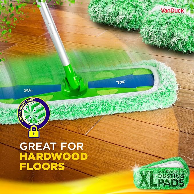 VanDuck X-Large Dust Mop Refill for Swiffer XL (4 Pack) - Microfiber Pet Heavy Duty Dry Sweeping Refills - Reusable Mop Pad
