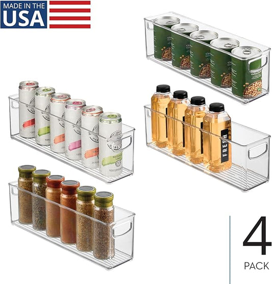 iDesign Small Stackable Storage Bins with Handles for Pantry or Fridge, Set of 4, Clear, Made in USA