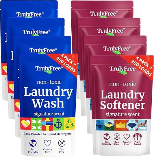 Truly Free Laundry Detergent Powder, Signature, 4 Refills + Fabric Softener, Signature Scent, 4 Refills