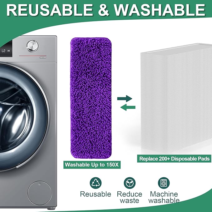 Aifacay Reusable Mop Pad for Swiffer PowerMop, 4 Pack Mop Refill Pads for Swiffer PowerMop Refills Multi-Surface Pads 15" Microfiber Spray Floor Mops Replacements Pad Washable-Purple