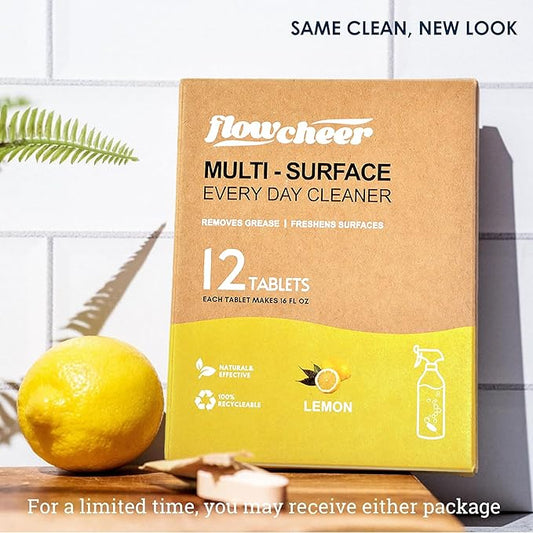 Flowcheer All Purpose Cleaner Concentrate Refills, Multi Surface Clean Refill,No Toxic Cleaning Tablets(12Pack)-Makes 192 fl oz(12x16Fl oz)Bottles of Spray Cleaner for Household&Kitchen Cleaning-Lemon
