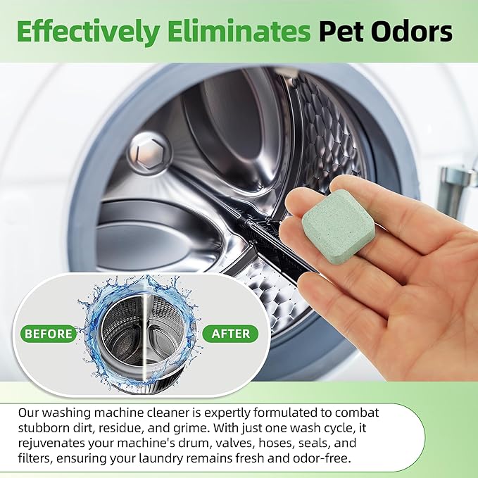 (30-Pack) Washing Machine Cleaning Tablets, Formulated for Pet Owners, Washer Cleaner, for Front-Loaders, Top-Loaders, HE Machines, Easily Removes Residue, Septic Safe, Over a 12-Month Supply