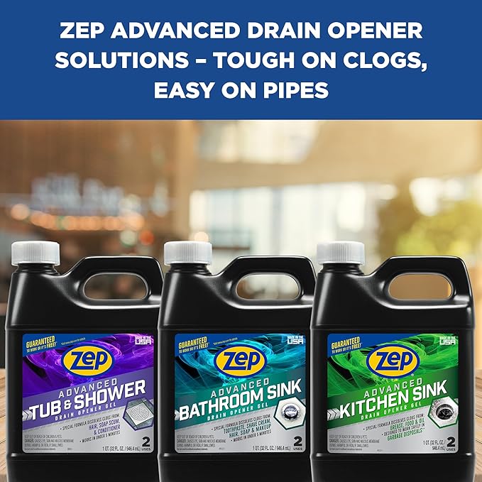 Zep Advanced Bathroom Sink Drain Opener Gel - 32 oz - U49310 - Formulated for Toothpaste, Shave Cream, Hair, Soap and Makeup (32 oz, 12)