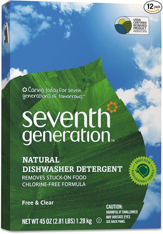 Seventh Generation SEV 22150 Natural Automatic Dishwasher Powder, Free and Clear, 45 oz. Box (Pack of 12)