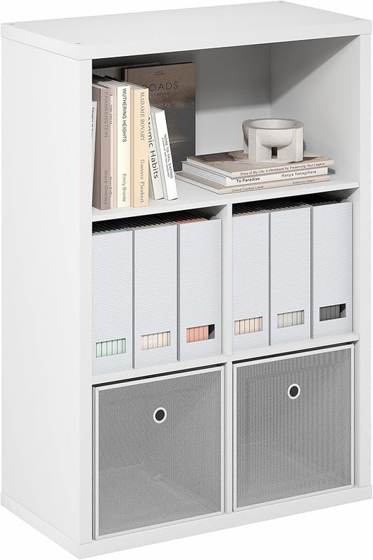 Furinno Cubicle Book Shelf, 5-Cube Bookshelf, Extra Thick Frame Cube Storage Organizer Bookcase with Closed Back, 15.3 x 29.9 x 43.3, for Living Room, Bedroom, Home Office, White
