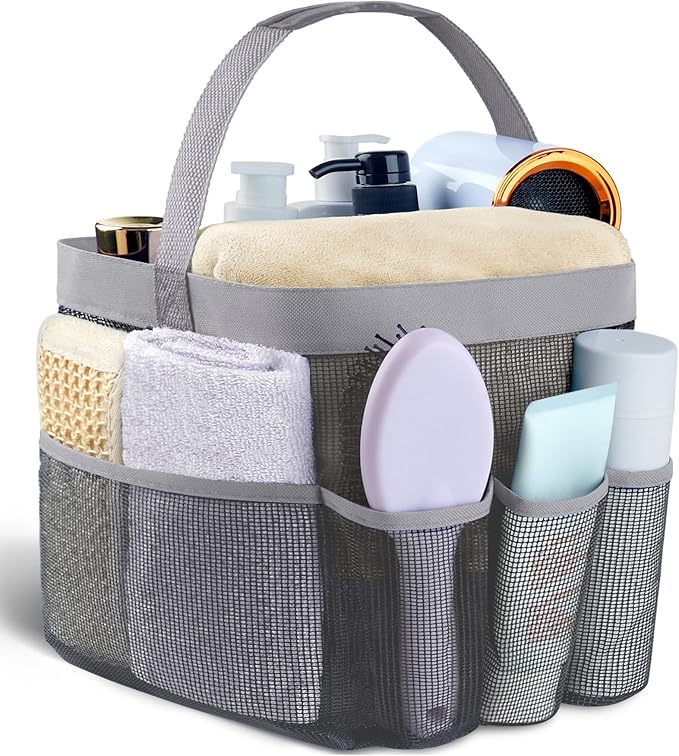 Attmu Mesh Shower Caddy Portable for College Dorm Room Essentials with 8 Pockets, Hanging Shower Caddy Dorm Basket, Quick Dry Shower Bag for Bathroom