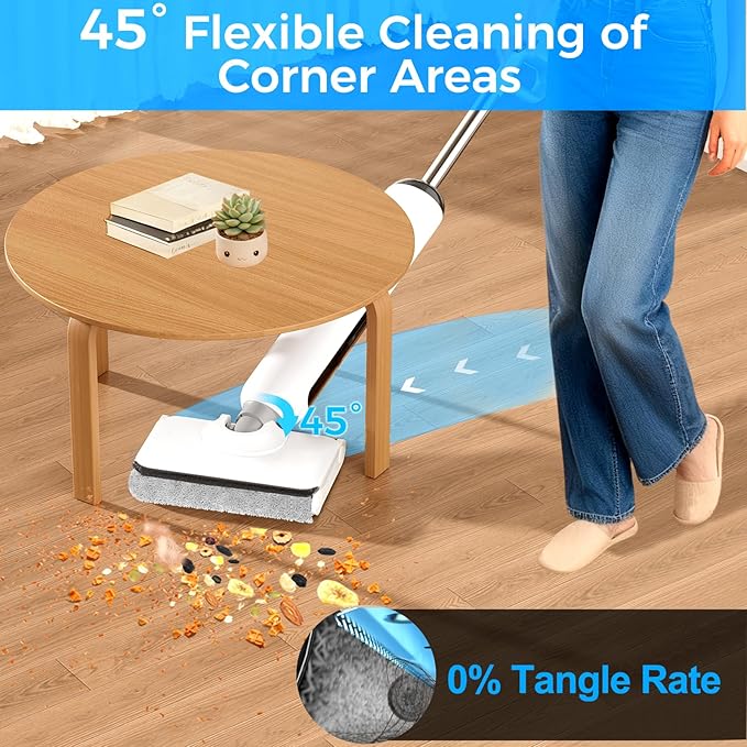 Wet Dry Vacuum Cleaner, 180° Lay-Flat Cordless Vacuum Mop Combo with Edge Cleaning, All-in-One Floor Cleaner for Hard Floors, 45mins Runtime, Full-Path Self-Cleaning&185℉ Flashdry