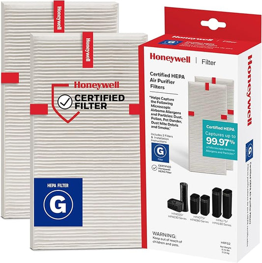 Honeywell Genuine HEPA Air Purifier Filter G, 2-Pack, Airborne Allergen Air Filter Targets Smoke, Pollen, Pet Dander, and Dust