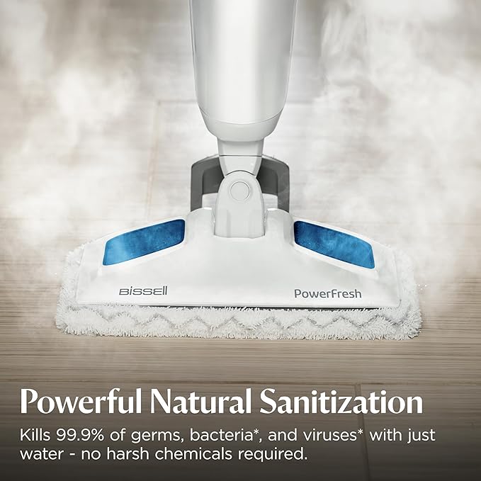 BISSELL Steam Mop 1940A PowerFresh Floor Steam Cleaner for Hard Wood & Tile with Natural Sanitization, Easy Scrubber, Variable Steam, 12” Cleaning Path