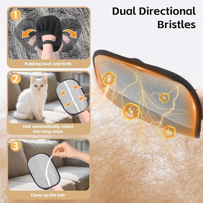 2025 Newly Upgraded Five-Finger Electrostatic Pet Hair Remover Glove for Cats & Dogs Reusable Pet Hair Remover Tool for Clothing, Couch, Carpet, Furniture, Car Seat 3