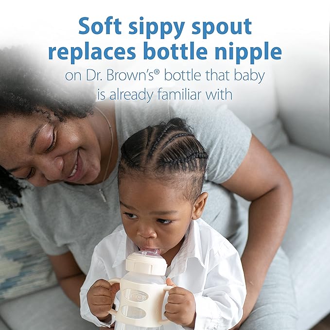 Dr. Brown's Milestones Sippy Spout Bottles, Wide-Neck & Narrow, 100% Silicone Handles, Easy-Grip, 9oz/270mL & 8oz/250mL, Black & Ecru, 2-Pack, 6m+