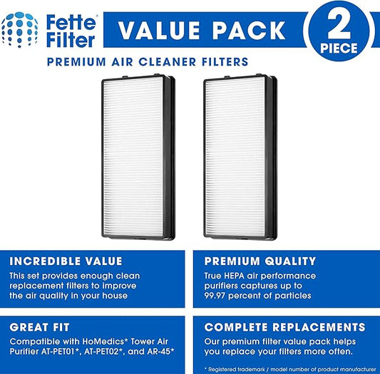 Fette Filter - at-OFL True Hepa Replacement Filter Compatible with HoMedics TotalClean True HEPA Tower Air Purifier Model AT-PET01 AT-PET02 and AR-45 Part Number at-OFL (Pack of 2)