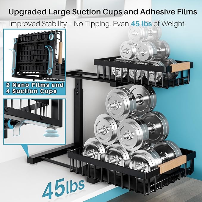 1 Packs 2 Tier Pull Out Cabinet Organizer Storage Shelf, Sliding Under Sink Organizers, Metal Drawer for Kitchen, Bathroom, Pantry Closet Organization Rack,Black