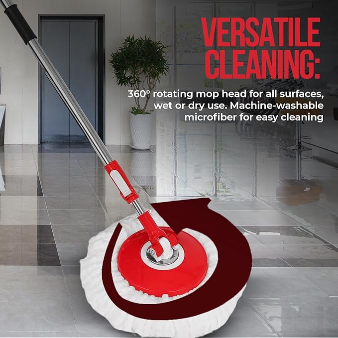 Simpli-Magic 360° Spin Mop and Bucket with Wringer – 3 High-Absorbent Microfiber Washable Heads – Spinning Mop and Bucket Set for All Types Floor Cleaning (Black)