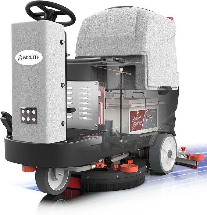 AF2225 Micro Ride-on Commercial Floor Scrubber, 25-Gal, 22" Brush, Up to 55000 ft²/h, Lithium Battery, Fast Charge, Industrial Riding Floor Cleaning Scrubber for Warehouse, Hospital, Garage
