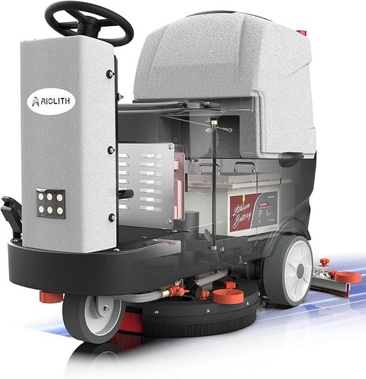 AF2225 Micro Ride-on Commercial Floor Scrubber, 25-Gal, 22" Brush, Up to 55000 ft²/h, Lithium Battery, Fast Charge, Industrial Riding Floor Cleaning Scrubber for Warehouse, Hospital, Garage