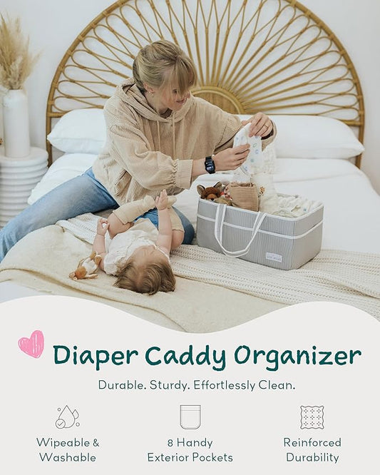 Lily Miles Baby Diaper Caddy Organizer - Large Tote Bag for Newborn essentials Boy or Girl - Baby Shower Basket - Nursery Must Haves - Registry Favorites - Newborn Caddie Car Organizer