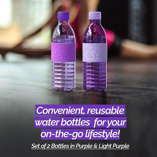 Copco Hydra 16.9oz Water Bottle, Set of 2 - Non-Slip Sleeve & BPA-Free Tritan Plastic - Dishwasher Safe, Reusable To Go Bottle - Leak-Proof, Spill-Proof, Portable Water Bottle (Purple & Light Purple)