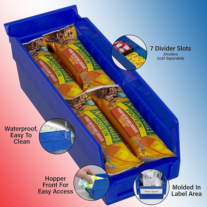 Akro-Mils 30120 Plastic Shelf Bins, Heavy Duty Storage Bins for Garage, Closet, and Drawer Organization, 12-Inch x 4-Inch x 4-Inch, Blue, 24-Pack