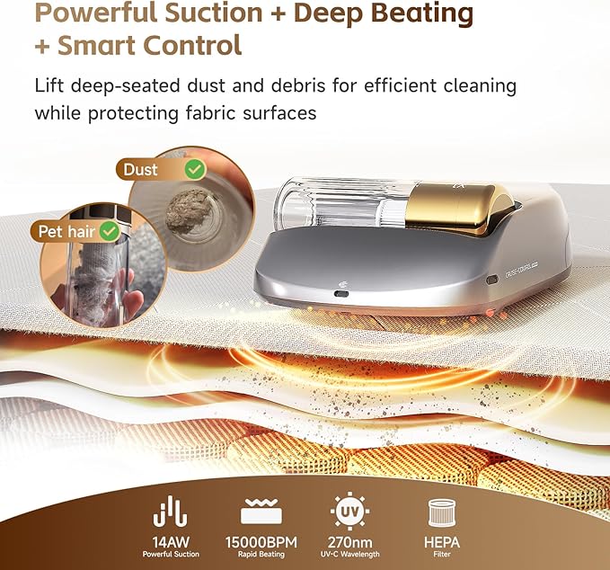 X1 Robot Bed Vacuum, Automatic Mattress Vacuum Cleaner with Intelligent Path Planning, UV-C Light, HEPA Filter, One-Click 100% Dust & Pet Hair Removal for Bed, Mattress, Sofa, Carpet