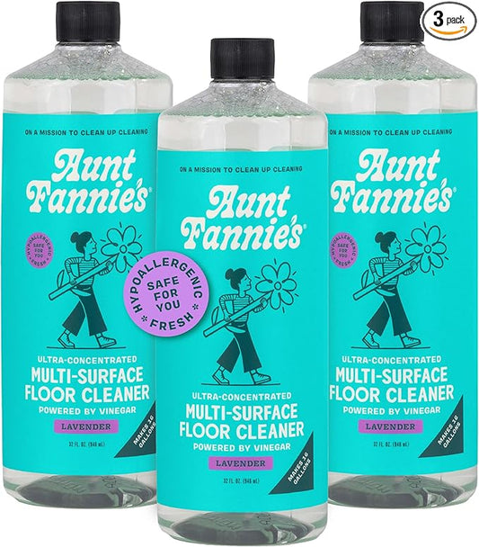 Aunt Fannie's Ultra Concentrated Floor Cleaner Vinegar Wash, Multi-Surface Solution For Mopping, Makes 16 Gallons, Lavender Scent, 32 oz. (Pack of 3)