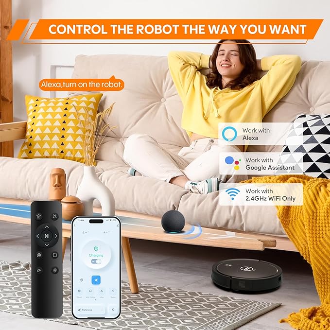 Robot Vacuum and Mop Combo, 3-in-1 Robot Vacuum Cleaner with 5000Pa, Smart Navigation Robotic Vacuums with Multi-Surface Cleaning, 2.87" Super Slim, Wi-Fi/App/Alexa, for Pet Hair Hard Floors Carpet
