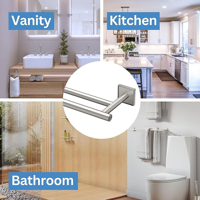 Gatco 5624 Mode Double Towel Bar, Satin Nickel/Wall Mounted 24 Inch Double Towel Holder Rack for Bathroom