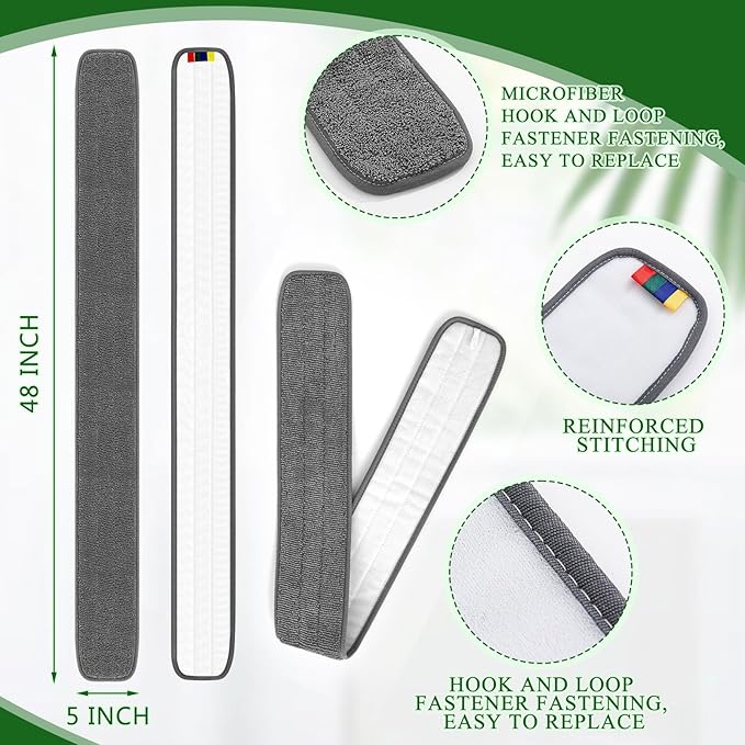 3 Pcs Large 48 Inch Commercial Replacement Microfiber Pads Reusable Wrestling Wet Mop Refill Pads for Flat Mop Frames Wet and Dry Use (Micronfiber & Cotton,Grey)