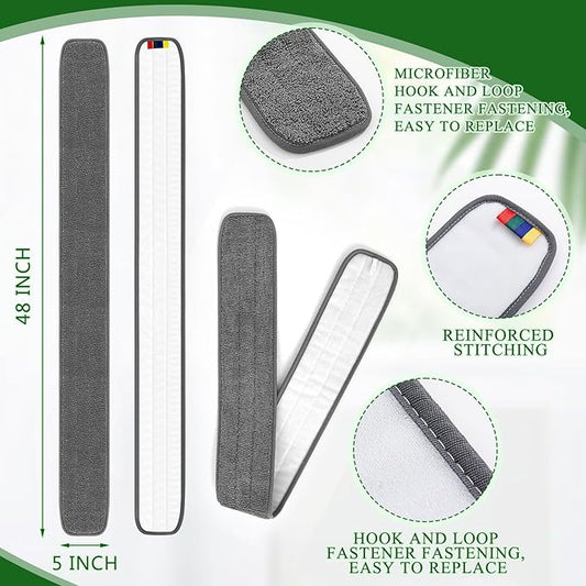 3 Pcs Large 48 Inch Commercial Replacement Microfiber Pads Reusable Wrestling Wet Mop Refill Pads for Flat Mop Frames Wet and Dry Use (Micronfiber & Cotton,Grey)