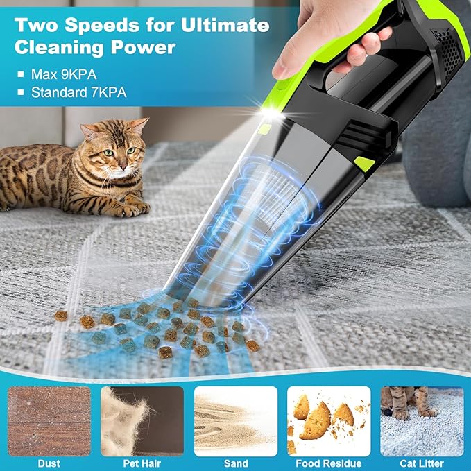 Cordless Car Vacuum Lightweight High Power Handheld Vacuum Cleaner with LED Light, Hand Vacuum for Car Home Office and Pet Hair, Blackgreen
