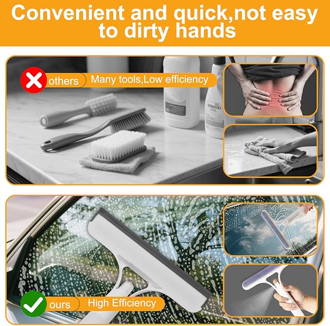 3 in 1 Window Cleaning Scraper, with 2 Replaceable Cleaning Cotton Strips 3 in 1 Spray Squeegee, Window Squeegee, Suitable for Cleaning Bathroom Glass, Mirrors, Car Windows (Yellow)