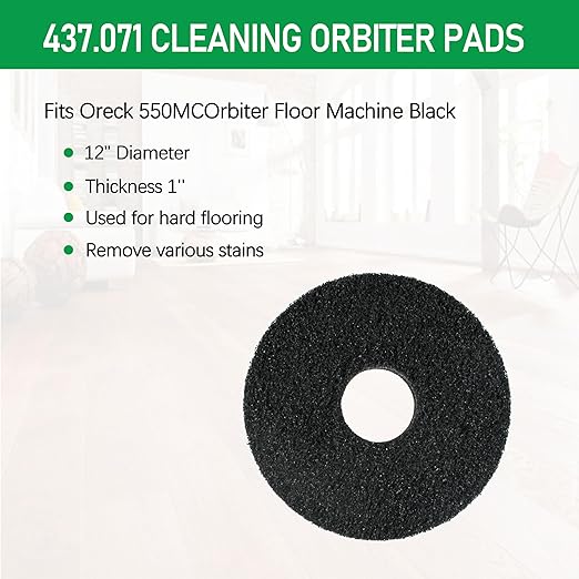 12In Floor Scrubber Pads 437.071 437071 for Oreck ORB550MC Orbiter Floor Machine Black（2pcs）