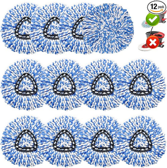 12 Pack Spin Mop Replacement Head, Only Fit for RinseClean 2-Tank System, Microfiber Spin Mop Refill Head Replacement Easy Wring Mop,Spinning Mop Replace Head for Floor Cleaning