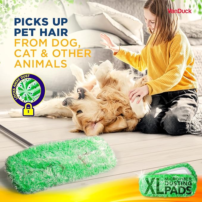 VanDuck X-Large Dust Mop Refill for Swiffer XL (2 Pack) - Microfiber Pet Heavy Duty Dry Sweeping Refills - Reusable Mop Pad