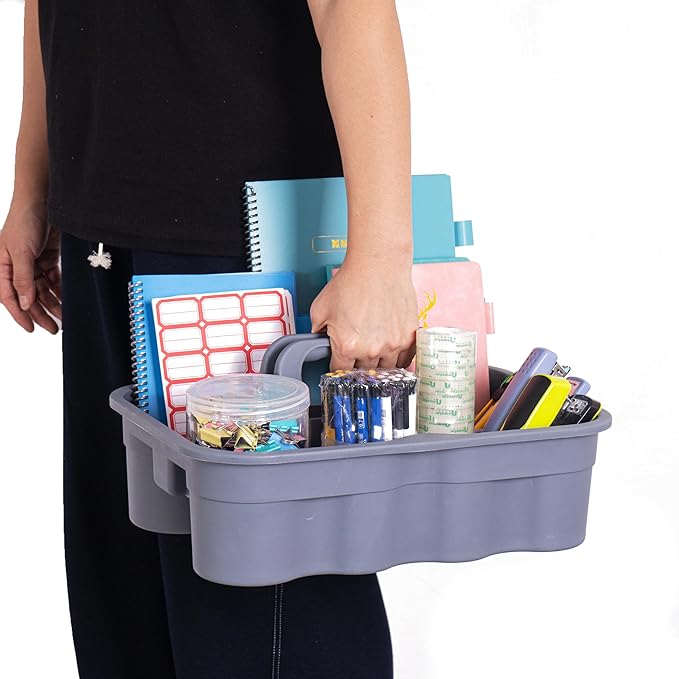 Matthew 5 Pack Large Plastic Tote Tool & Deluxe Supply Cleaning Caddy with Handle Portable Shower Basket Storage Caddy for Cleaning Products,Take-Out Drink,Bathrooms - Gray