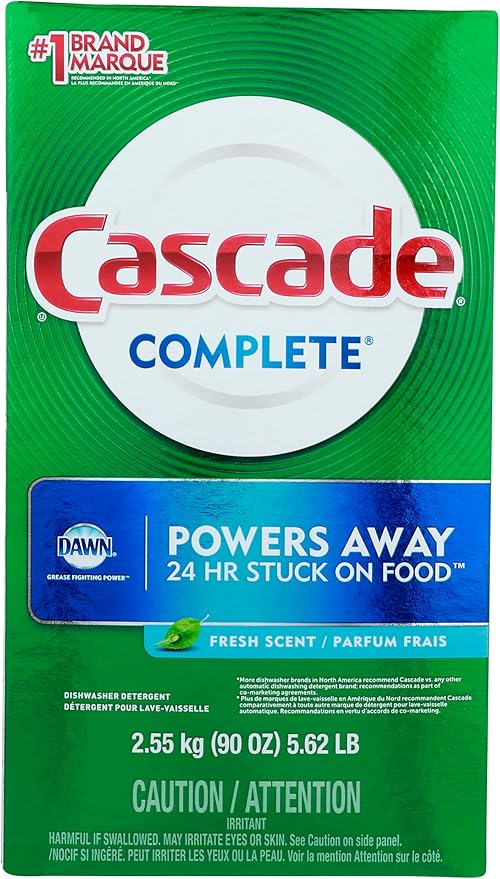 Cascade Complete Powder, Fresh Scent, Cascade Dishwashing Powder, Cascade 90 oz with Bonus Cascade Platinum Dishwasher Cleaner 3 Count Pod