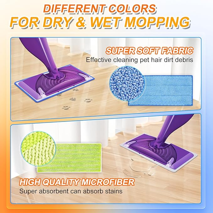 Reusable Mop Pads Compatible with Swiffer WetJet Mop, MyKEEPOW Wet Jet Refills Pads for Floor Cleaning, 4 Pack, Green+Blue