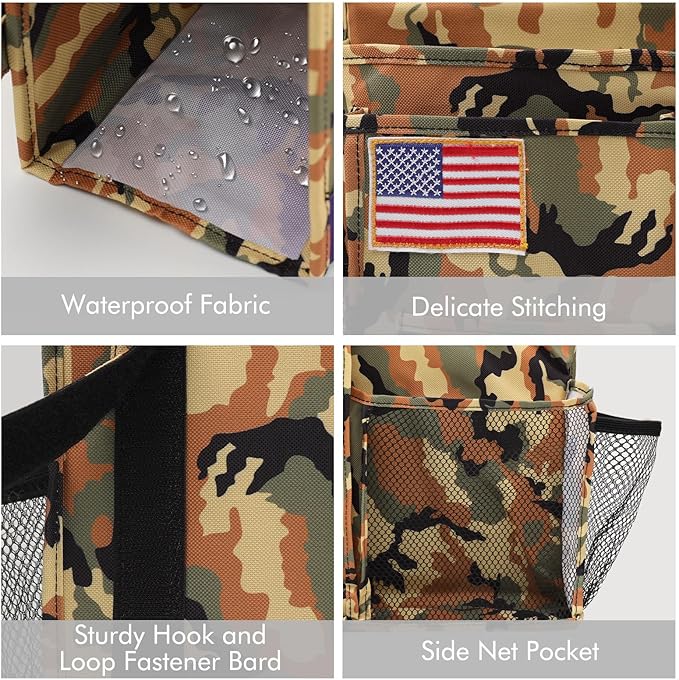 Surblue Bedside Caddy Hanging Organizer Storage Bag Pocket for Bunk, Hospital, College Dorm Rooms, Baby Bed Rails, Camp - 8 Pockets (Large, Desert)