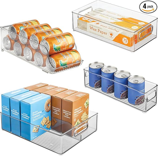 iDesign Fridge Storage Bin Set with a Soda Can Dispenser- Set of 4 - Clear - Made in USA
