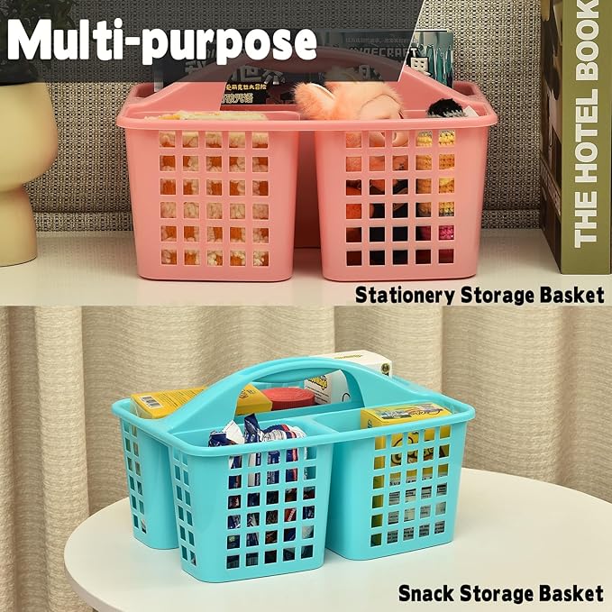 Haundry Plastic Shower Caddy Basket with 3 Compartments, Portable Divided Cleaning Supply Storage Organizer with Handle (Purple)