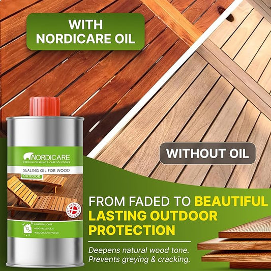 Nordicare Sealing Wood Oil for Outdoor Garden Furniture - Teak Oil for Wood Outdoor Furniture - Suitable for All Outdoor Types of Wood, for Wood Exterior Protection - Easy to Apply 16.9 Oz