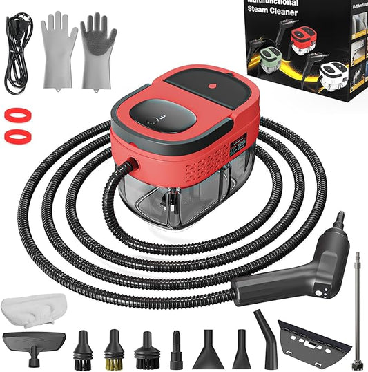 Handheld Steam Cleaner, 2500W High Pressure Steamer for Cleaning, Portable Steam Cleaner with 1.6L Water Tank, 3 Levels Adjustable Handle, Steam Cleaner for Home, Car, Furniture, Bed Bugs (Red)
