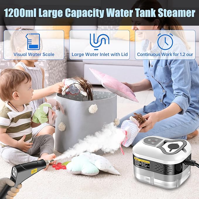 Powerful 2500W Handheld Steam Cleaner,15s Fast Heat-Up & High-Pressure Steam, 6-Level Adjustable Settings for Deep Cleaning on Floors, Kitchen, Bathroom, Car, Grout (White)