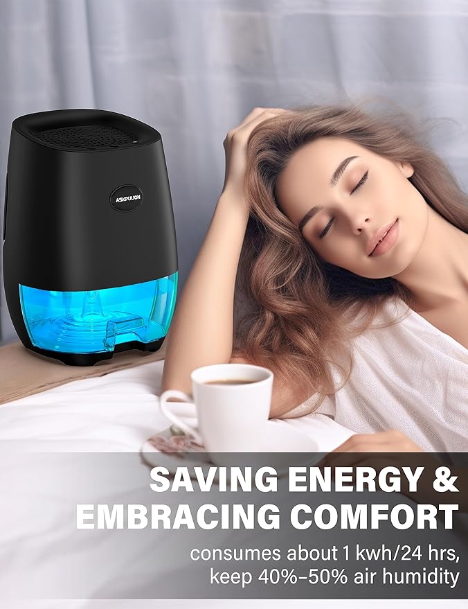 Dehumidifiers for Home, 35oz Small Dehumidifier for Bathroom (300sq.ft) with Auto-off, Sleep Mode, 7 Colors Night Light, Quiet Portable dehumidifier for Bedroom, RV, Closet, Office