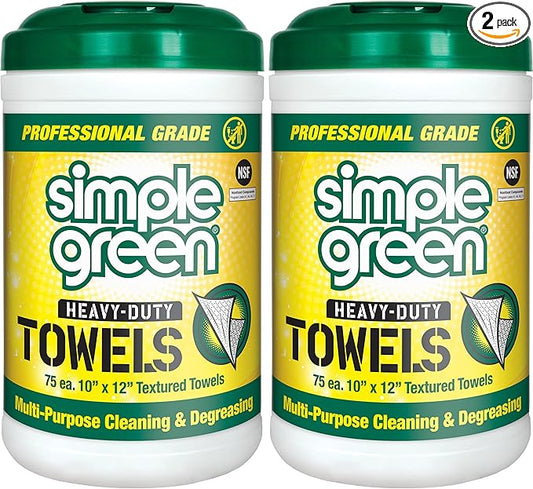 Simple Green Professional Grade Heavy-Duty Cleaning and Degreasing Towels, All-Purpose Cleaning Wipes, 75 count (Pack of 2)