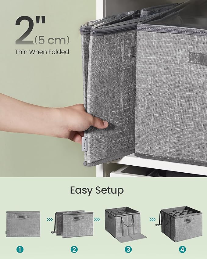 SONGMICS Set of 2 Shoe Organizers for Closet, Fits 16 Pairs Each, Shoe Storage Bins, Fabric Containers with Handles and Clear Cover, for Bedroom, Entryway, Closet, Cattail Gray ULSP602G01