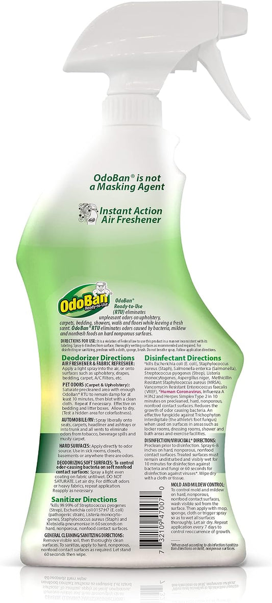 OdoBan Ready-to-Use Disinfectant and Odor Eliminator, Set of 4 Spray Bottles, 32 Ounces Each, Original Eucalyptus Scent